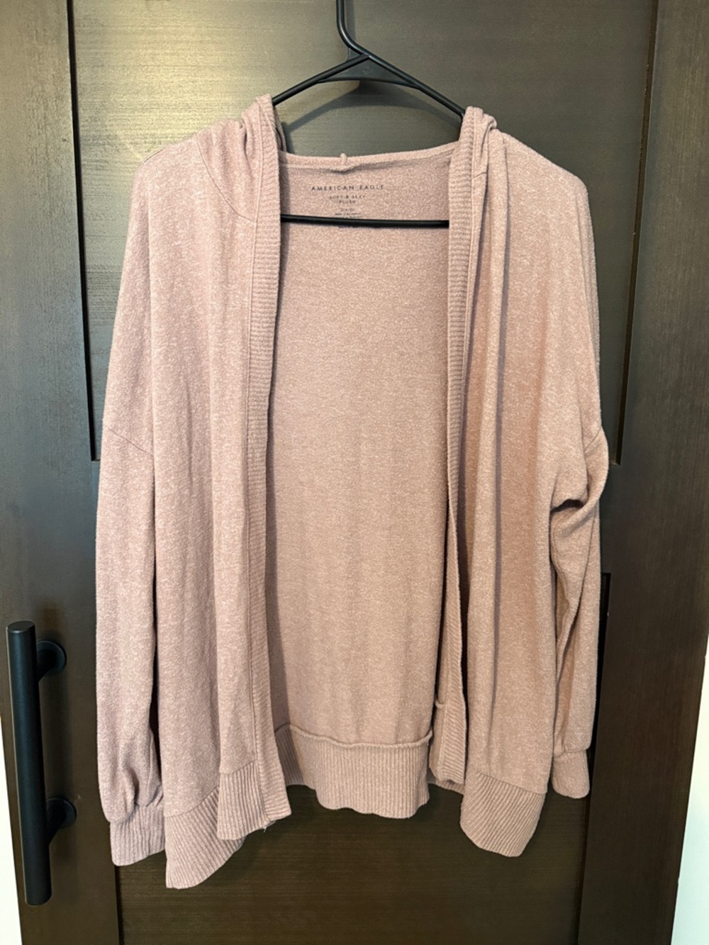 American Eagle Outfitters Mauve Hooded Open-Front Cardigan